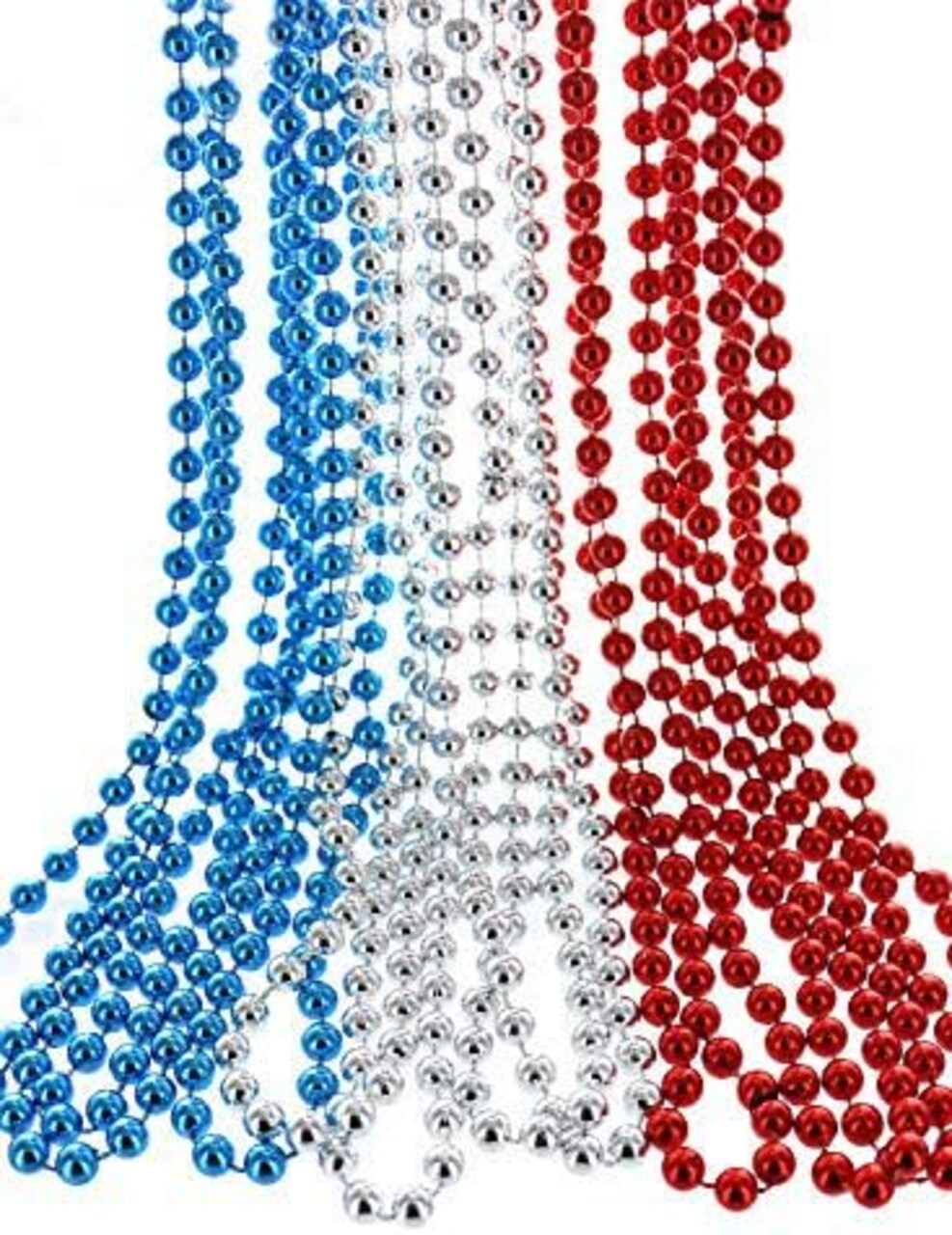 Beaded Necklaces, Bulk Mardi Gras Party Beads Necklaces, July 4th Party Beaded Necklaces, Patriotic Bead Necklaces